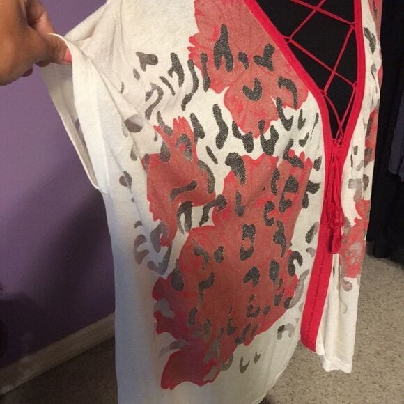 Boston Proper floral lace up poncho s/m. NWT - Picture 2 of 9